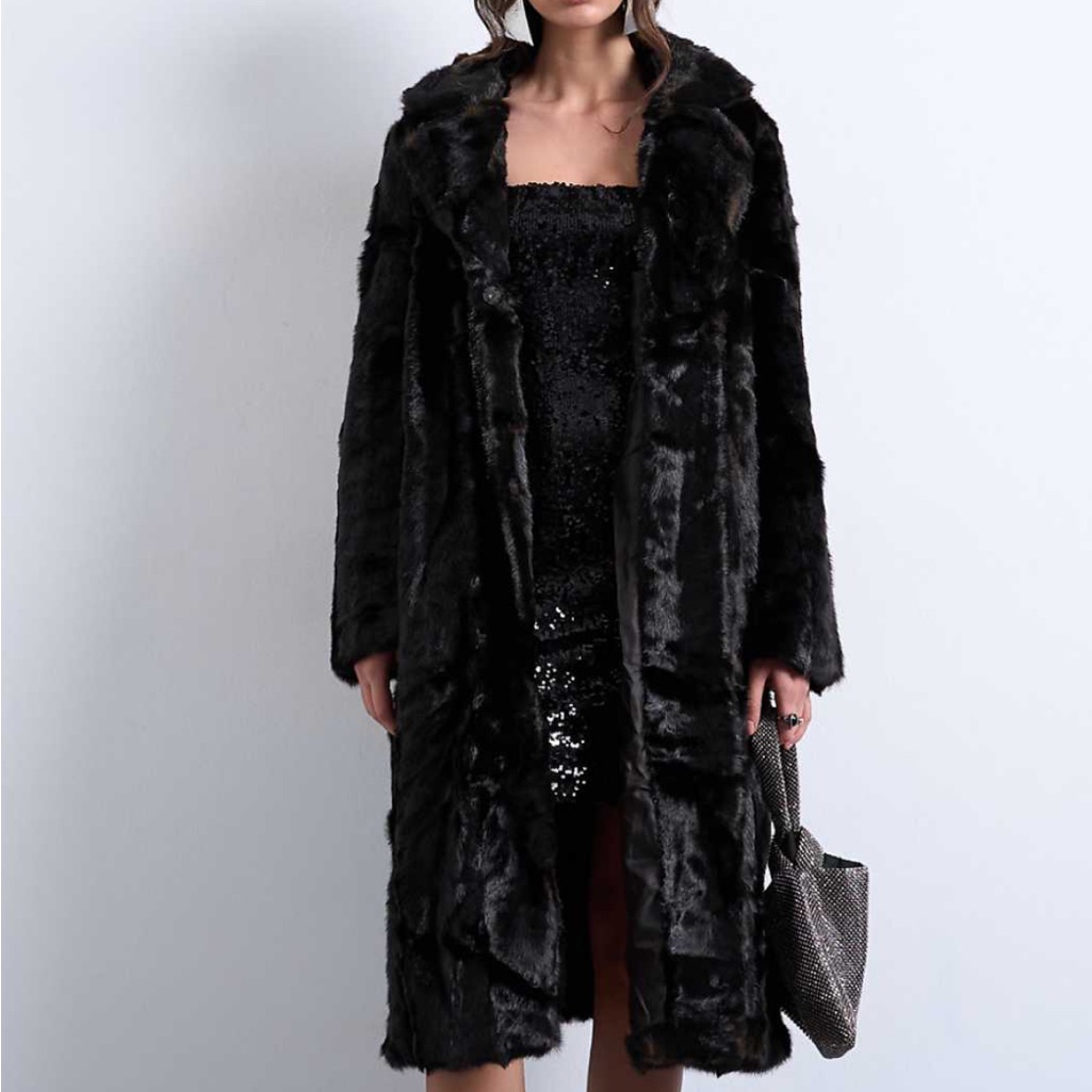 Black Faux Fur Long Coat - Xs